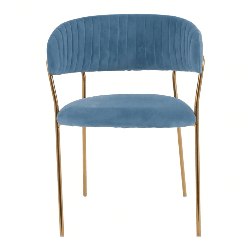 Sapphire Blue Channel Gold Finish Dining Chair