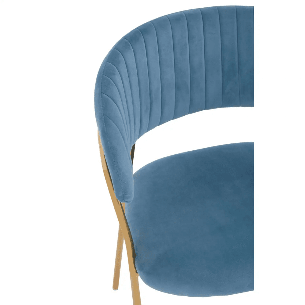 Sapphire Blue Channel Gold Finish Dining Chair