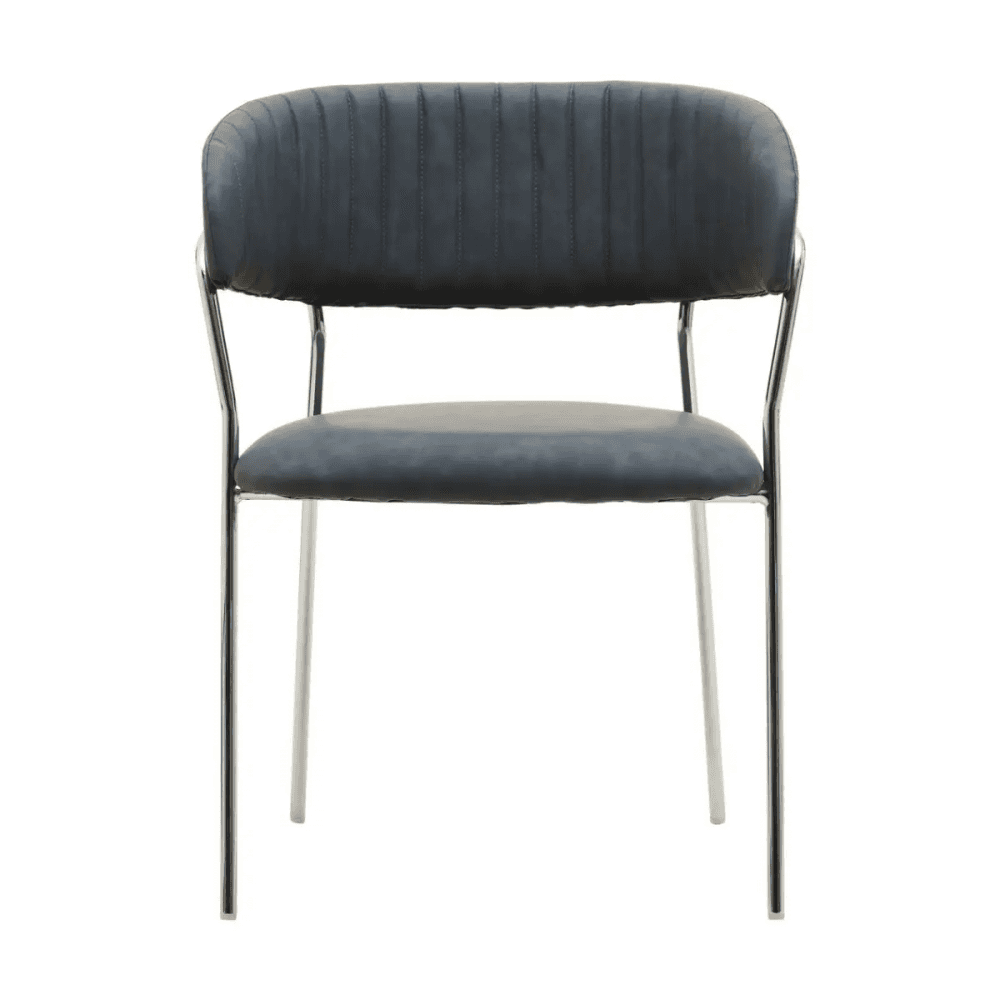 Ash Grey Leather Curved Dining Chair