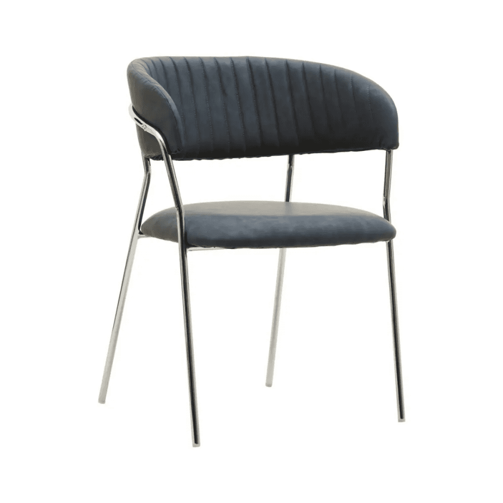 Ash Grey Leather Curved Dining Chair