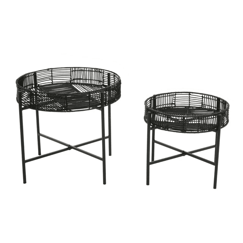 Kalimantan Set Of 2 Black Rattan Side Tables