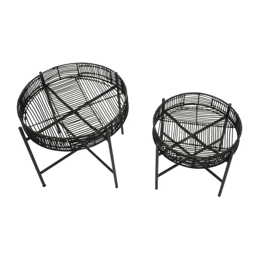 Kalimantan Set Of 2 Black Rattan Side Tables