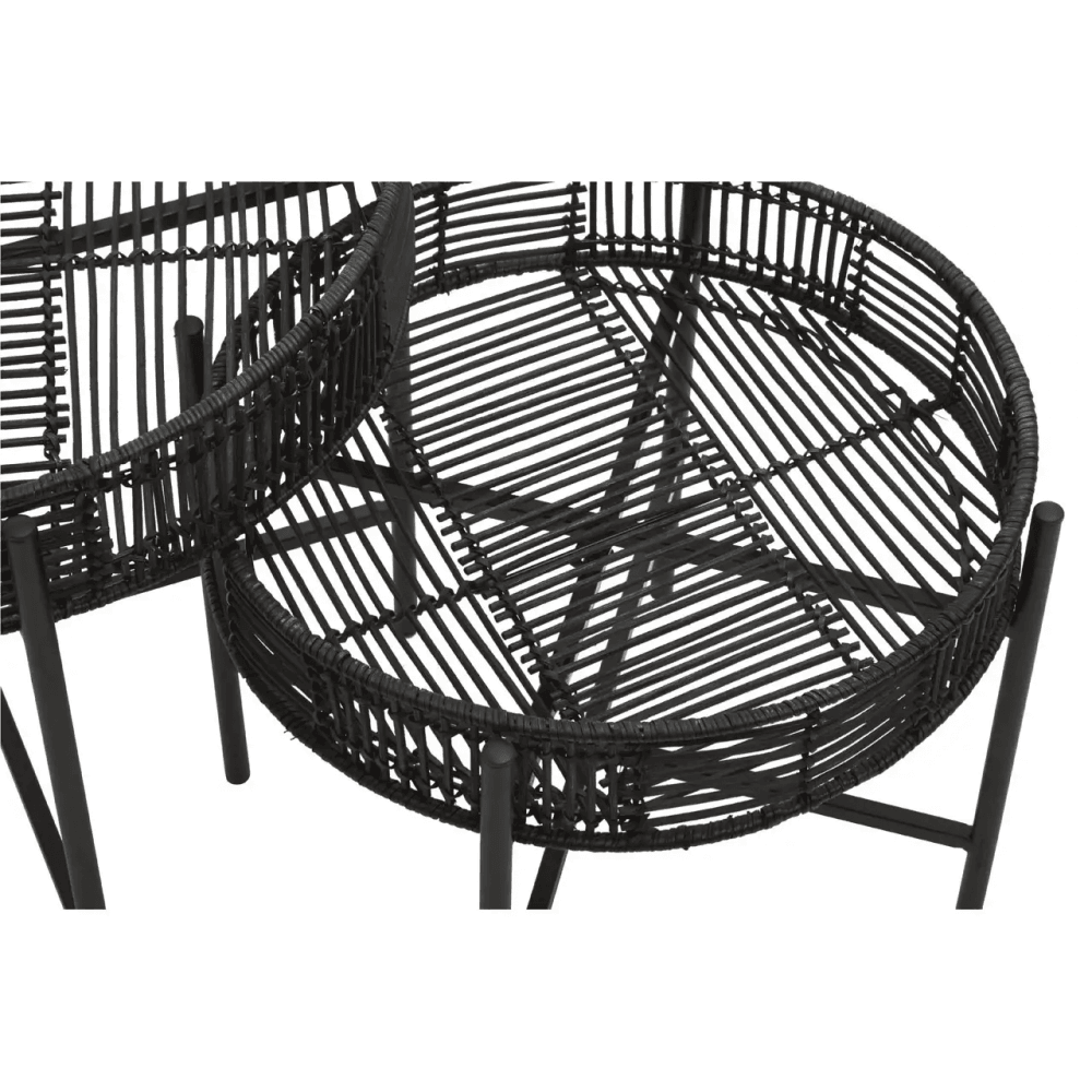 Kalimantan Set Of 2 Black Rattan Side Tables