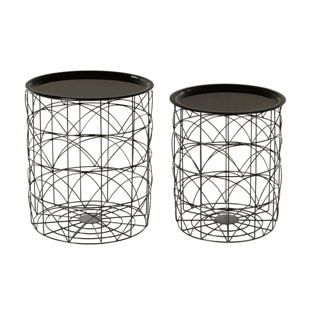 Calista Set Of 2 Black Wire Basket Tables