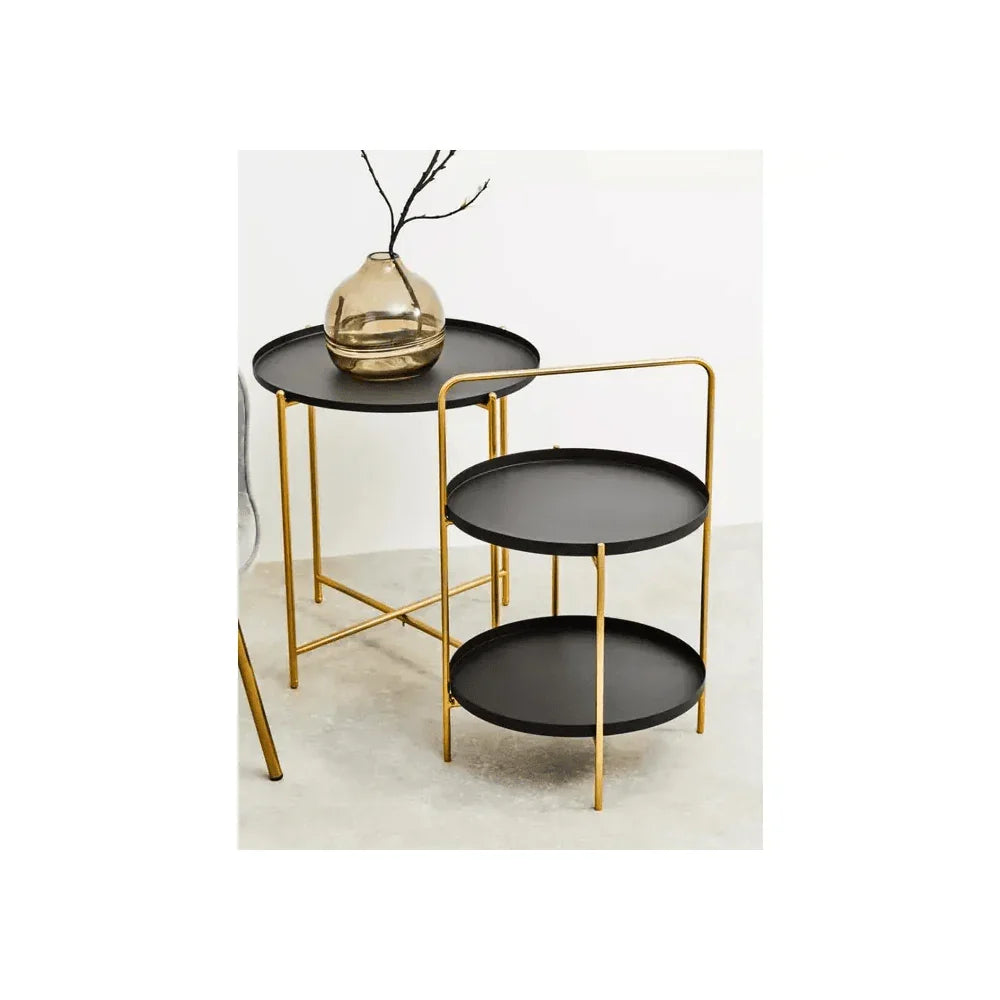 Orion Two Tier Black &amp; Gold Side Table