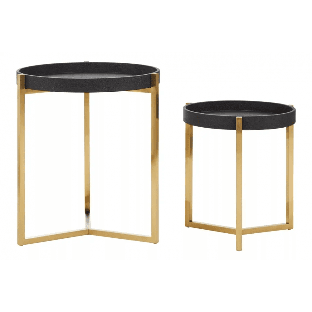 Cordoba Set Of Two Black Shagreen Tray Tables