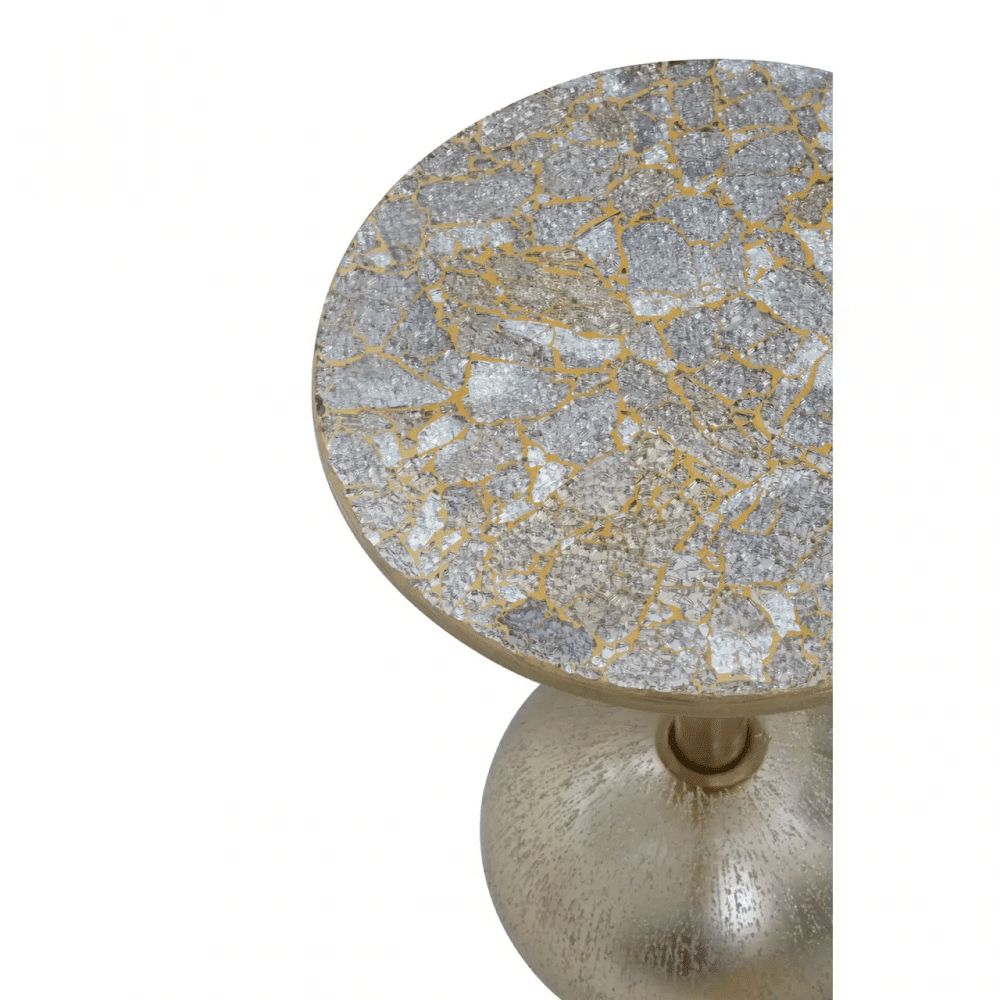 Aveline Mosaic Top Gold Finish Side Table