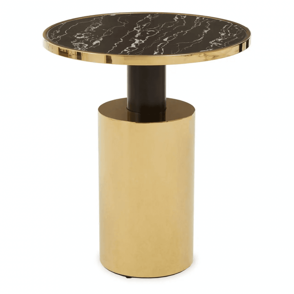 Belmore Black Marble Effect Gold Base Side Table