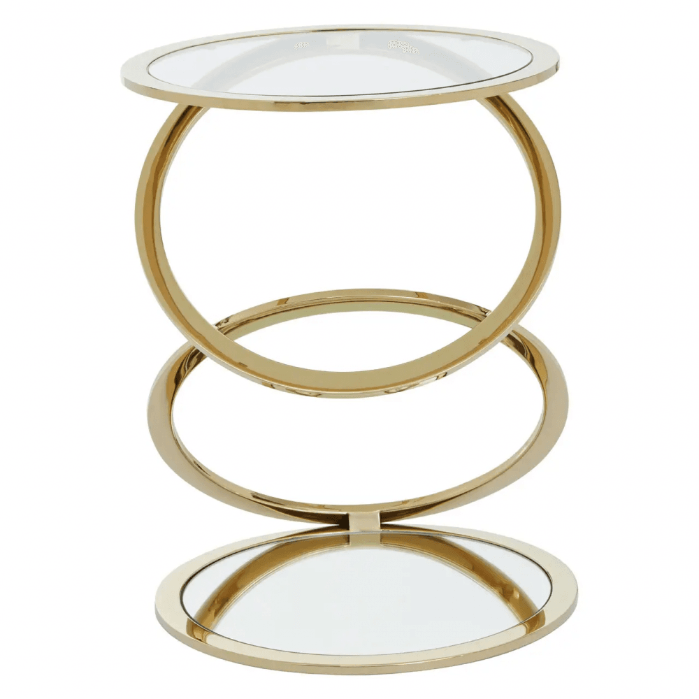 Belmore Clear Glass End Table With Warm Metallic Frame