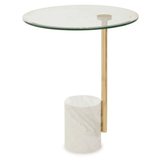 Belmore Clear Glass Side Table With Gold Frame And White Marble Base