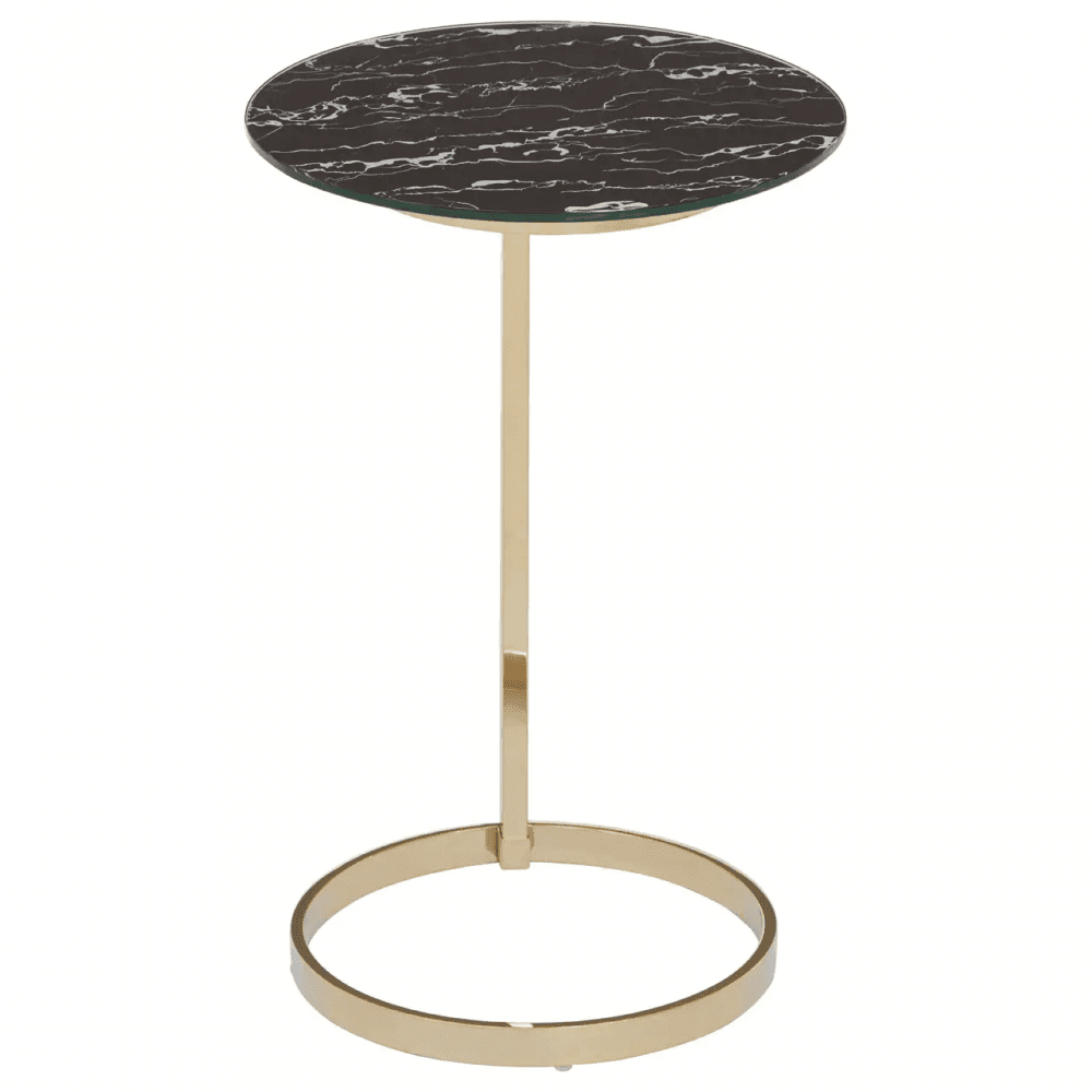 Belmore End Table With Black Marble Effect Glass Top
