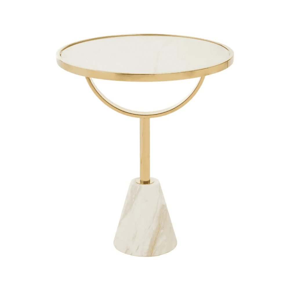 Belmore White Glass White Marble Base Side Table