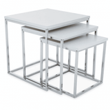 Lancaster Matte White Nest Of 3 Tables With Chrome Frame