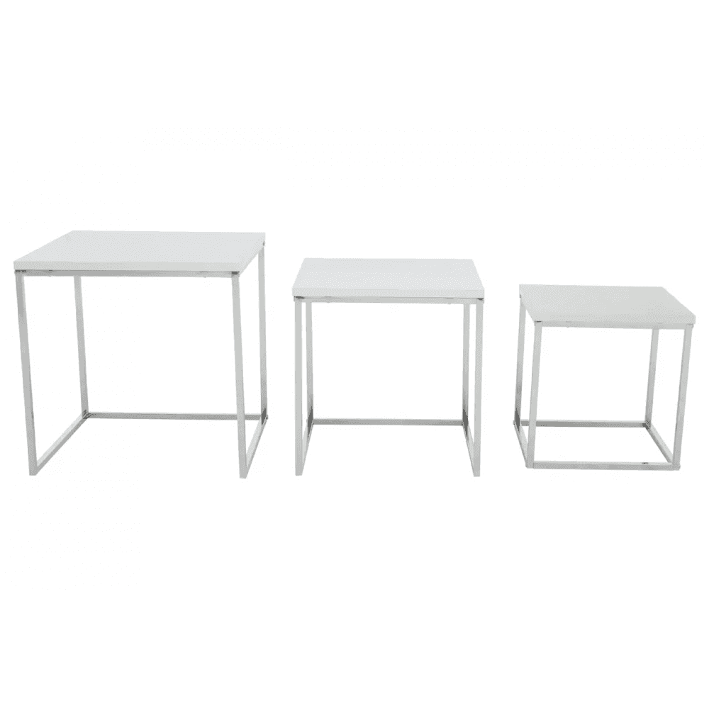 Lancaster Matte White Nest Of 3 Tables With Chrome Frame