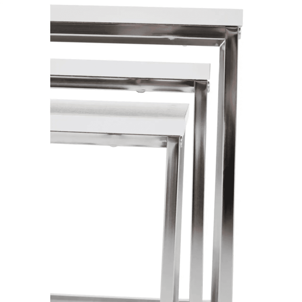 Lancaster Matte White Nest Of 3 Tables With Chrome Frame