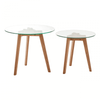 Solara Set Of Two Glass Top Oak Wood Side Tables