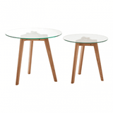 Solara Set Of Two Glass Top Oak Wood Side Tables