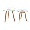 Solara Set Of Two Glass Top Oak Wood Side Tables