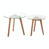 Solara Set Of Two Glass Top Oak Wood Side Tables