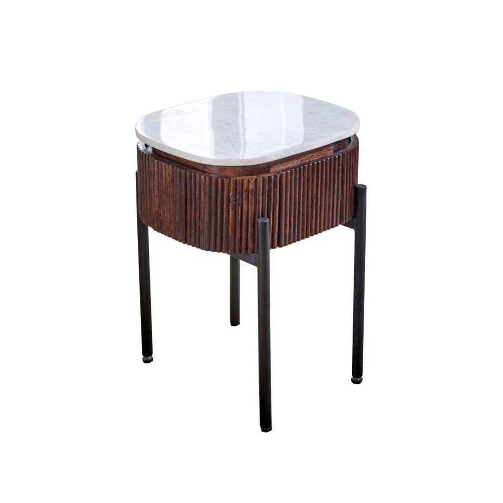 Opal Mango Wood Bedside Table With Marble Top & Metal Legs