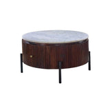 Opal Mango Wood Round Fluted Coffee Table With Marble Top & Metal Legs