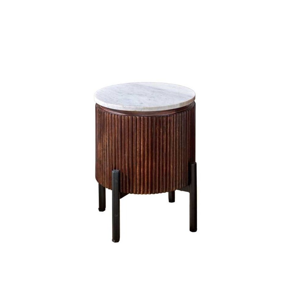 Opal Mango Wood Side Table With Marble Top & Metal Legs