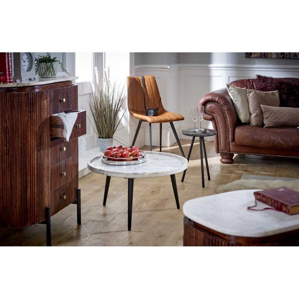 Opal Mango Wood Wide Chest Of Drawers With Marble Top & Metal Legs
