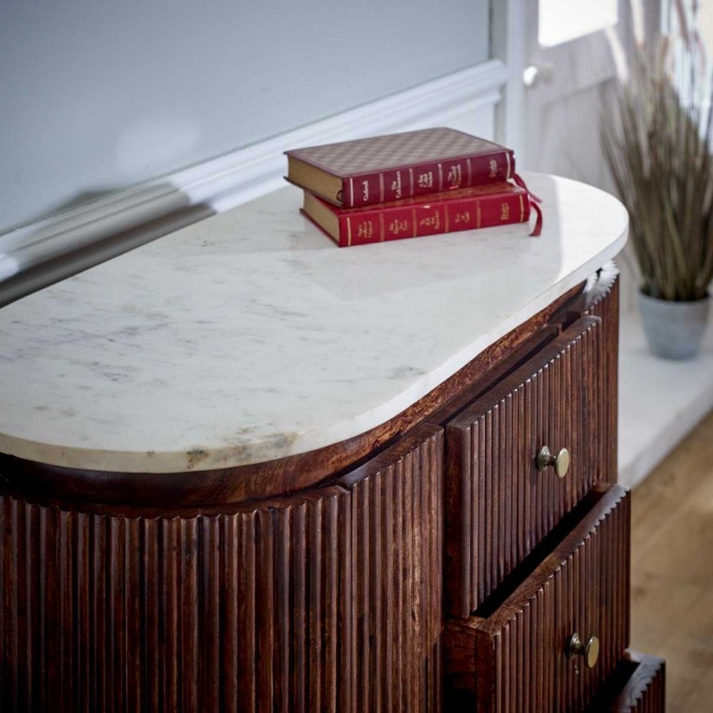 Opal Mango Wood Wide Chest Of Drawers With Marble Top & Metal Legs