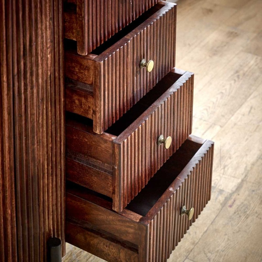 Opal Mango Wood Wide Chest Of Drawers With Marble Top & Metal Legs