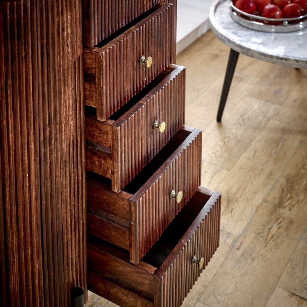 Opal Mango Wood Wide Chest Of Drawers With Marble Top & Metal Legs