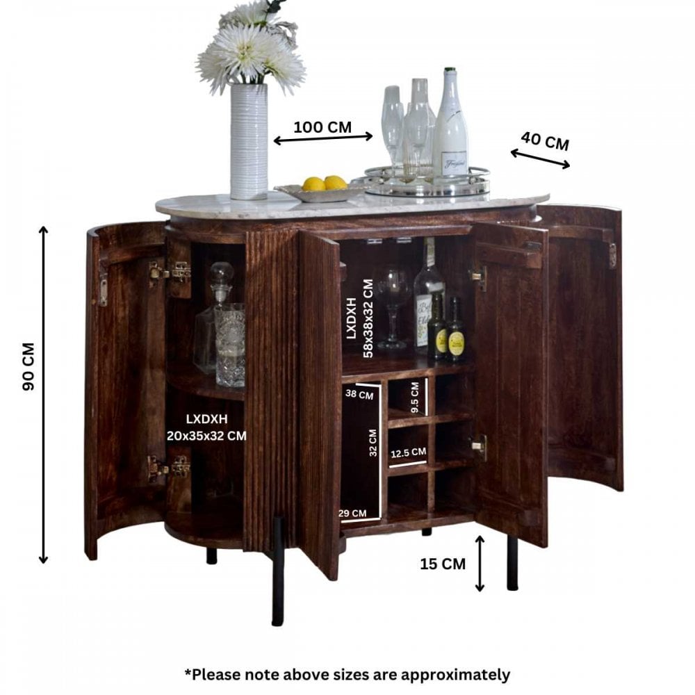 Opal Solid Wood Sideboard/drinks Cabinet With Marble Top & Metal Legs