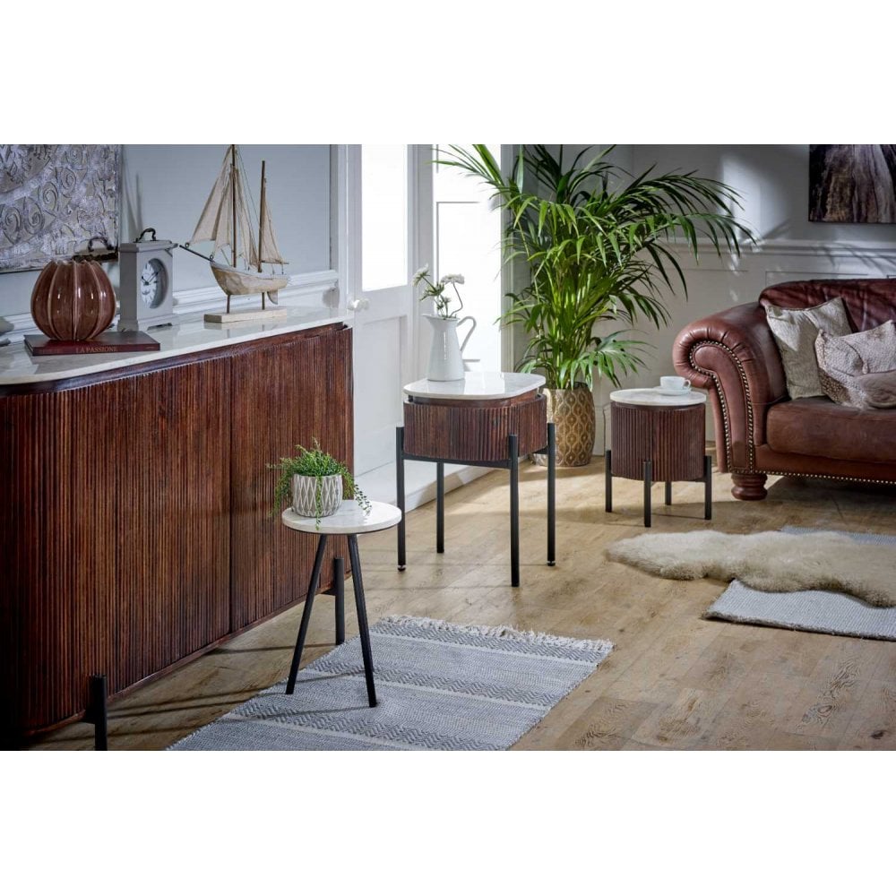 Opal Solid Wood Sideboard/drinks Cabinet With Marble Top & Metal Legs
