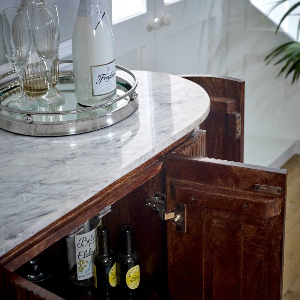 Opal Solid Wood Sideboard/drinks Cabinet With Marble Top & Metal Legs