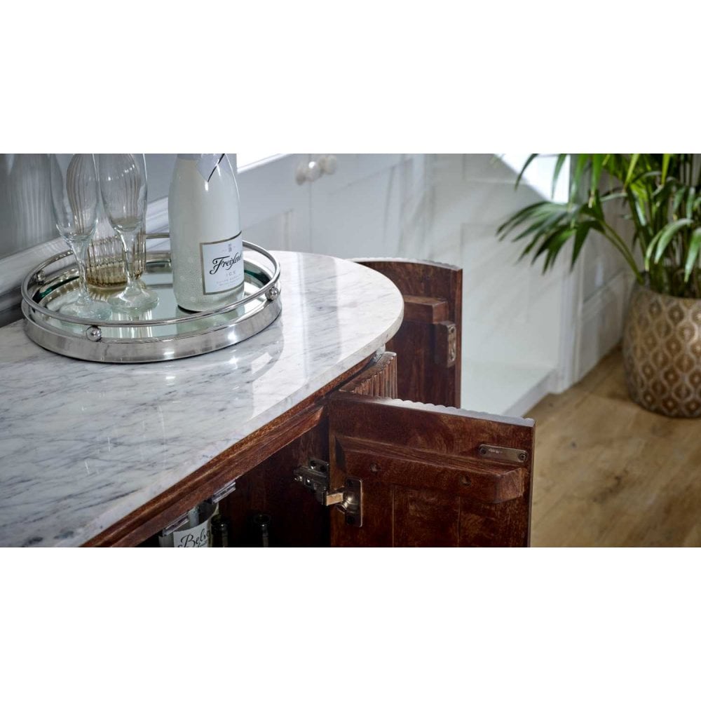 Opal Solid Wood Sideboard/drinks Cabinet With Marble Top & Metal Legs