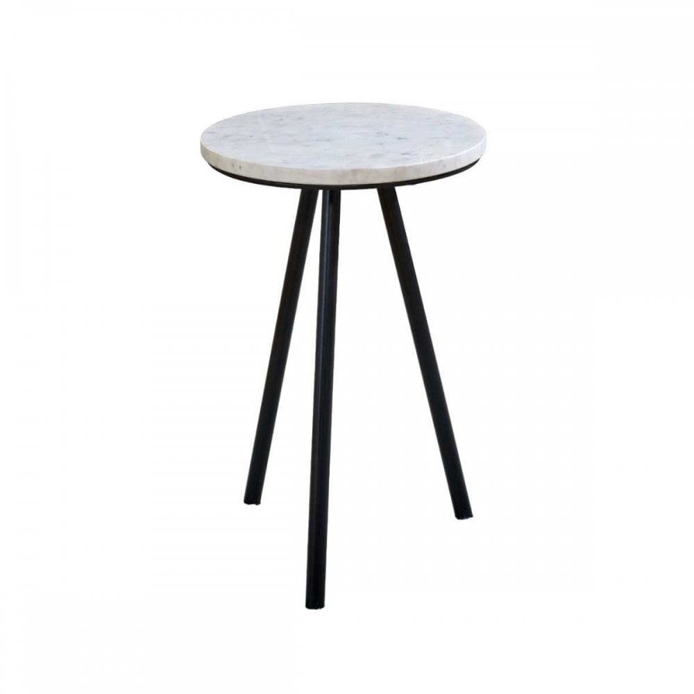 Opal Side Table With White Marble Top & Metal Legs