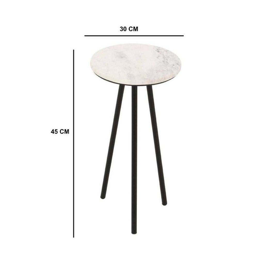 Opal Side Table With White Marble Top & Metal Legs