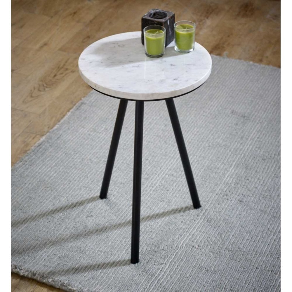 Opal Side Table With White Marble Top & Metal Legs