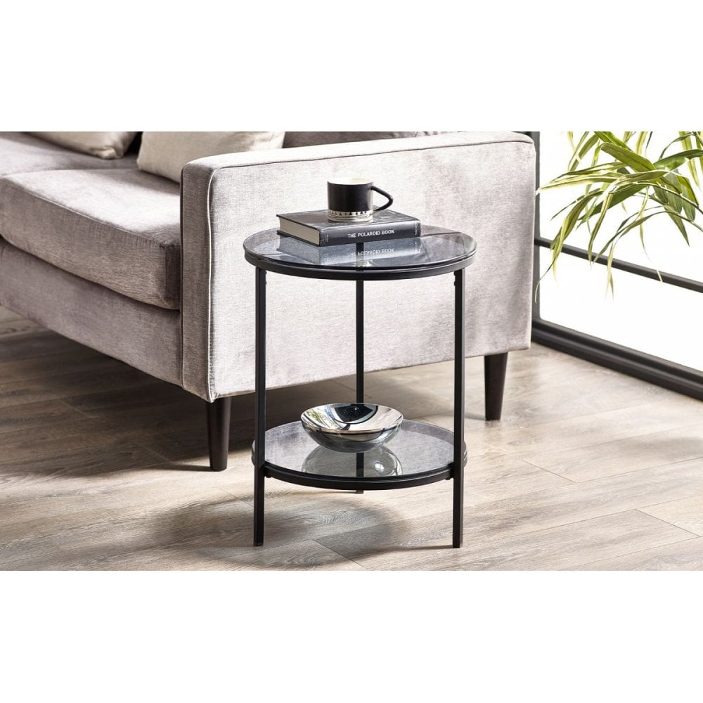 Chicago Circular Lamp Table With Shelf - Smoked Glass