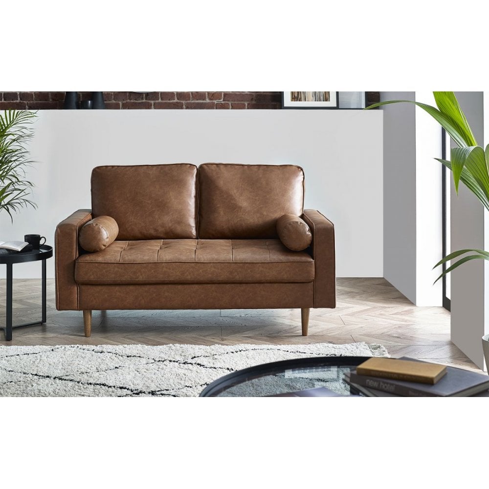 Henley 2 Seater Sofa - Brown Faux Leather