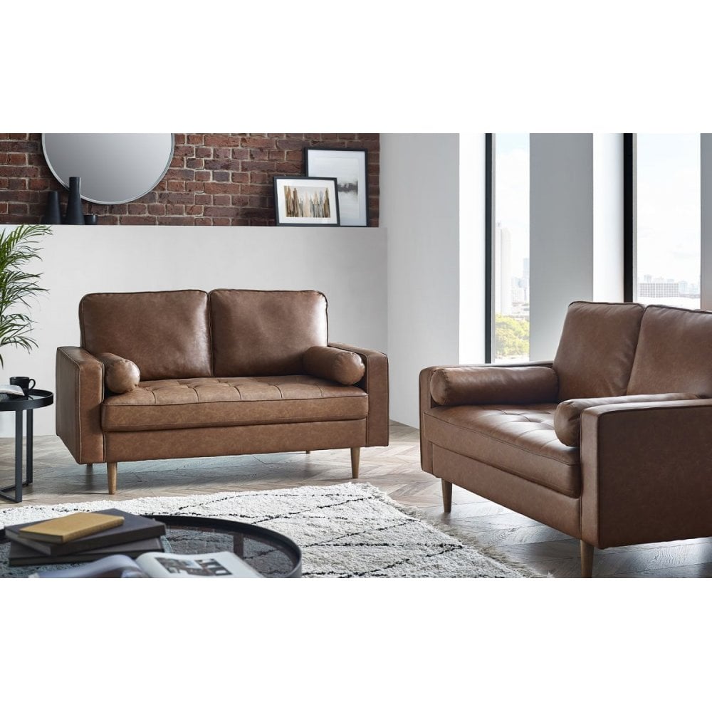 Henley 2 Seater Sofa - Brown Faux Leather