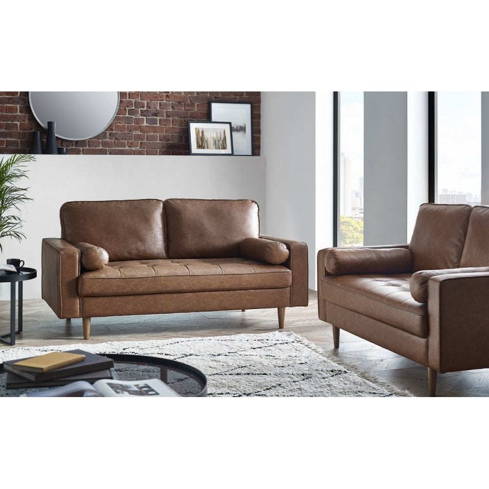 Henley 3 Seater Sofa - Brown Faux Leather