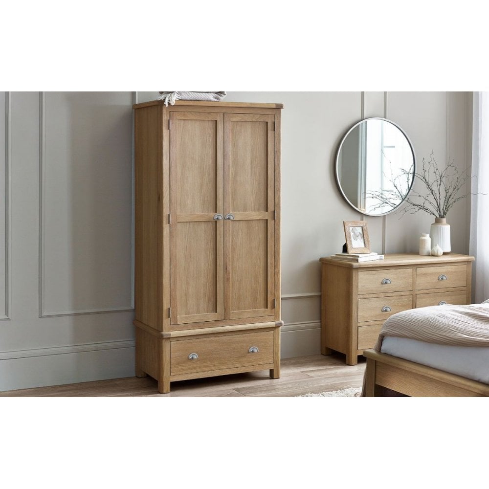 Memphis Limed Oak 2 Door 1 Drawer Wardrobe