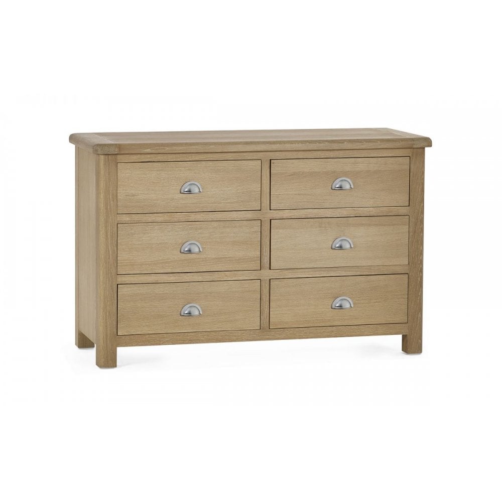 Memphis Limed Oak 6 Drawer Wide Chest