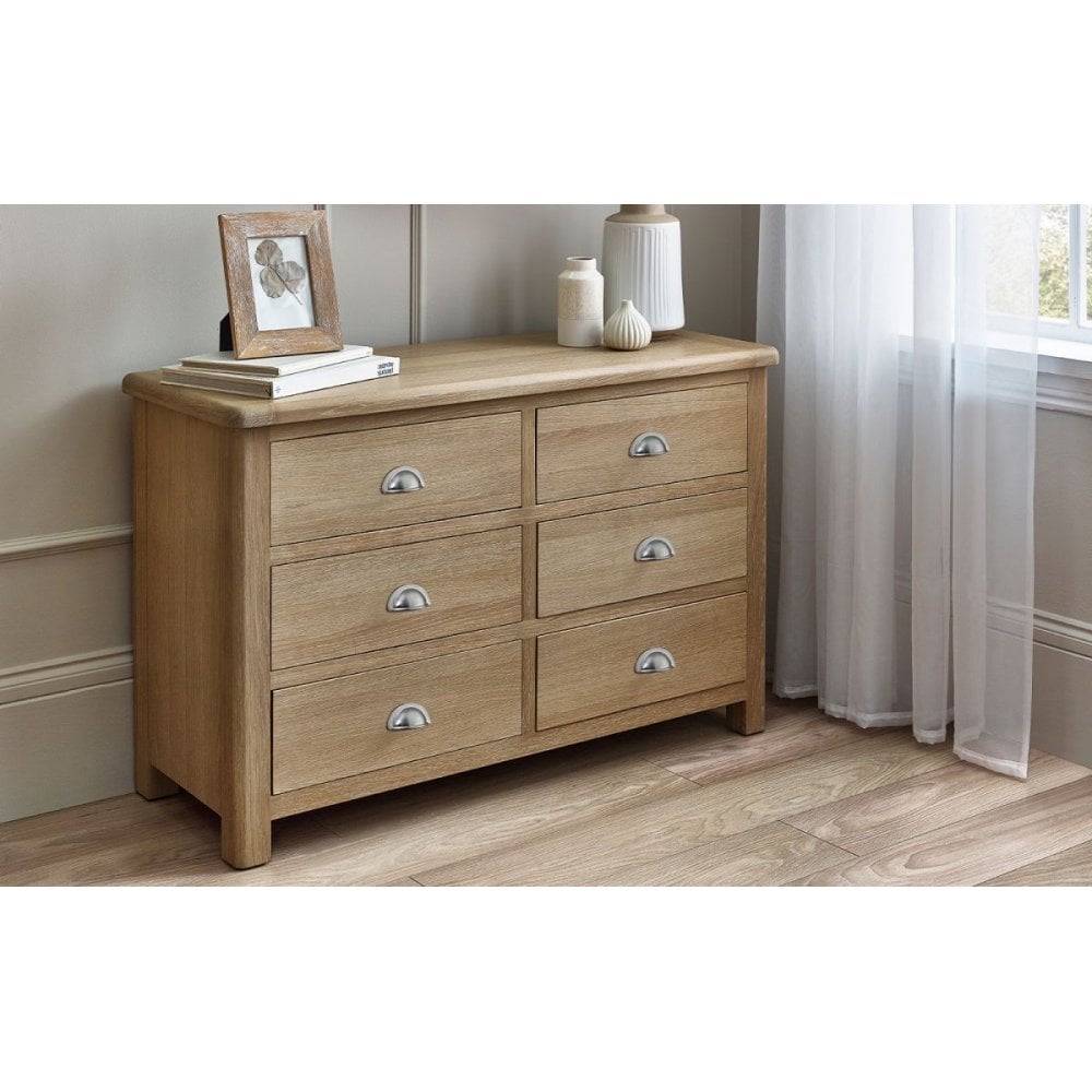 Memphis Limed Oak 6 Drawer Wide Chest