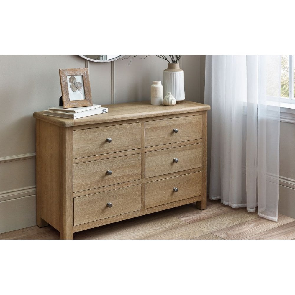 Memphis Limed Oak 6 Drawer Wide Chest