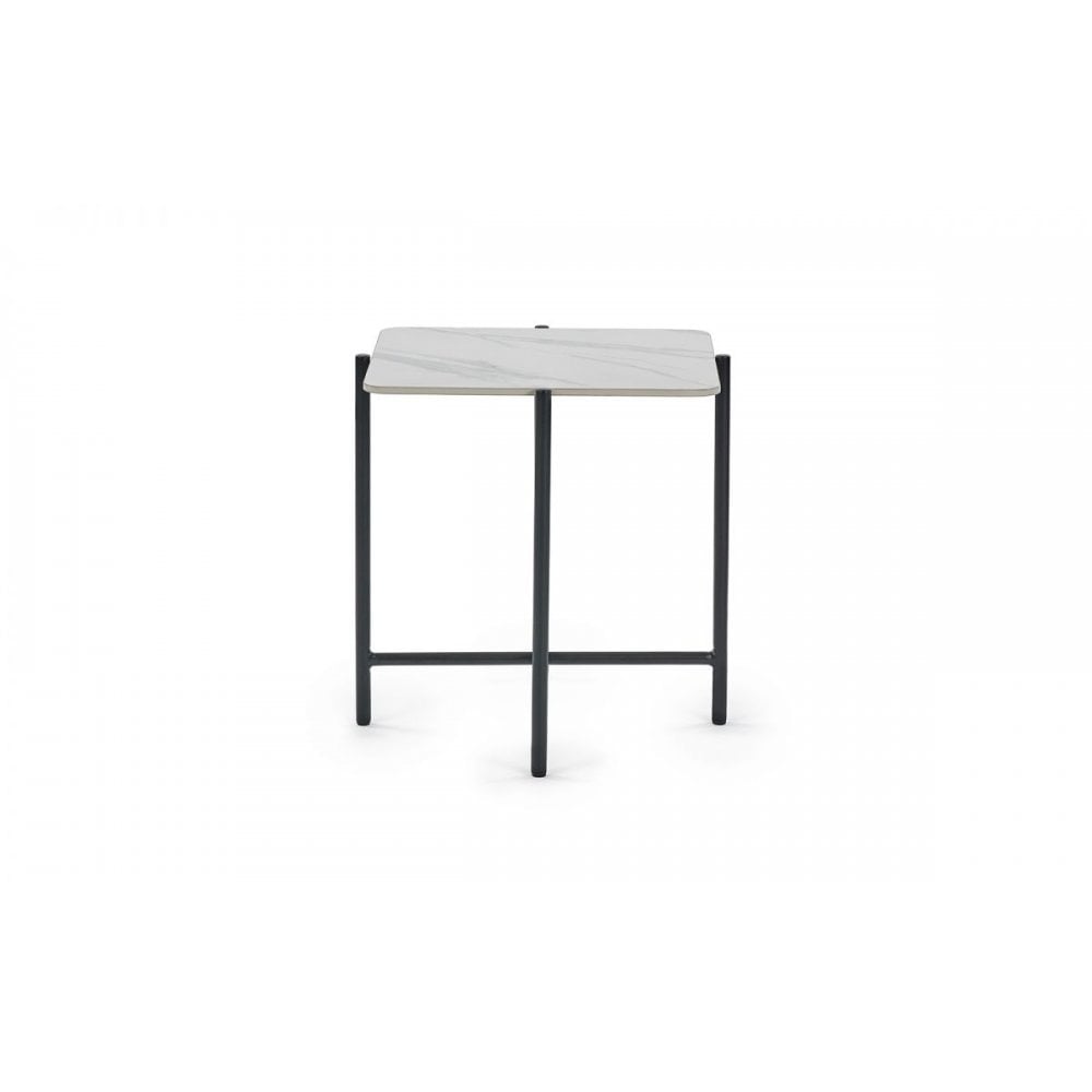 Siena White Marbled Sintered Stone Square Lamp Table