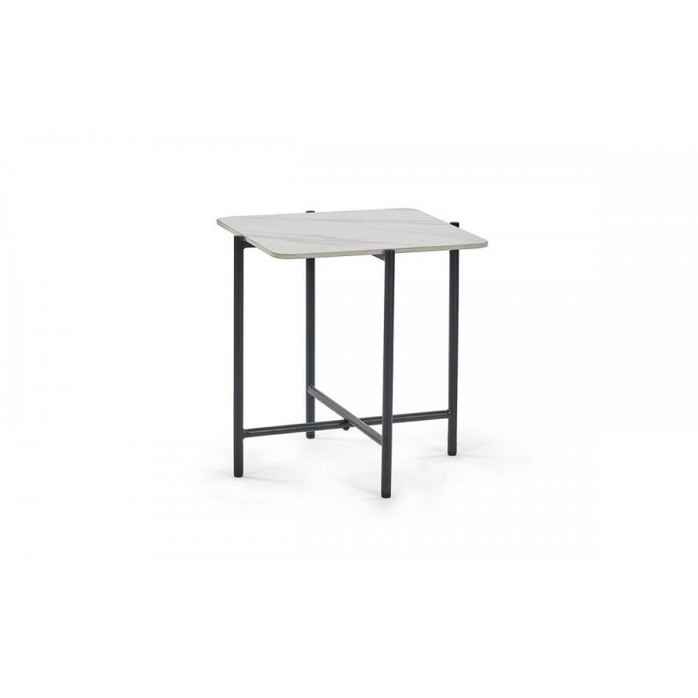 Siena White Marbled Sintered Stone Square Lamp Table