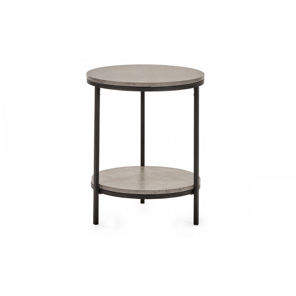 Staten Circular Lamp Table With Shelf - Concrete