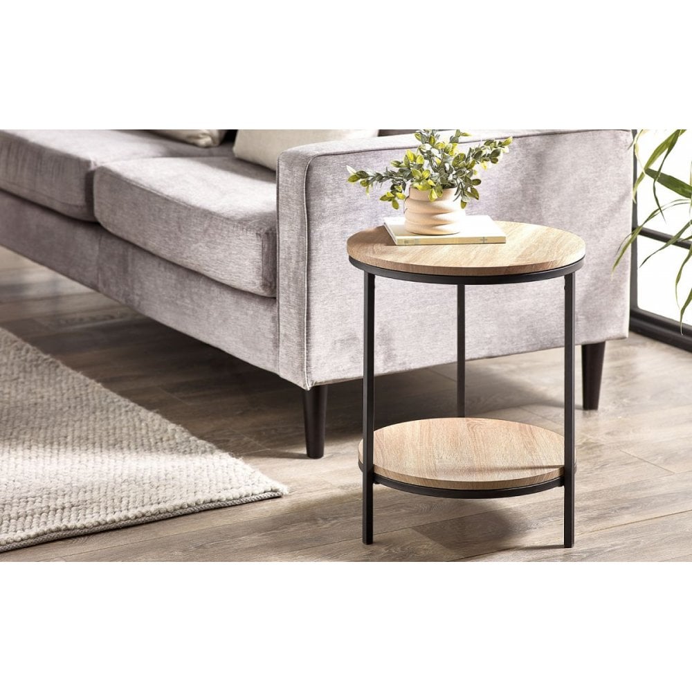 Tribeca Circular Lamp Table With Shelf - Sonoma Oak