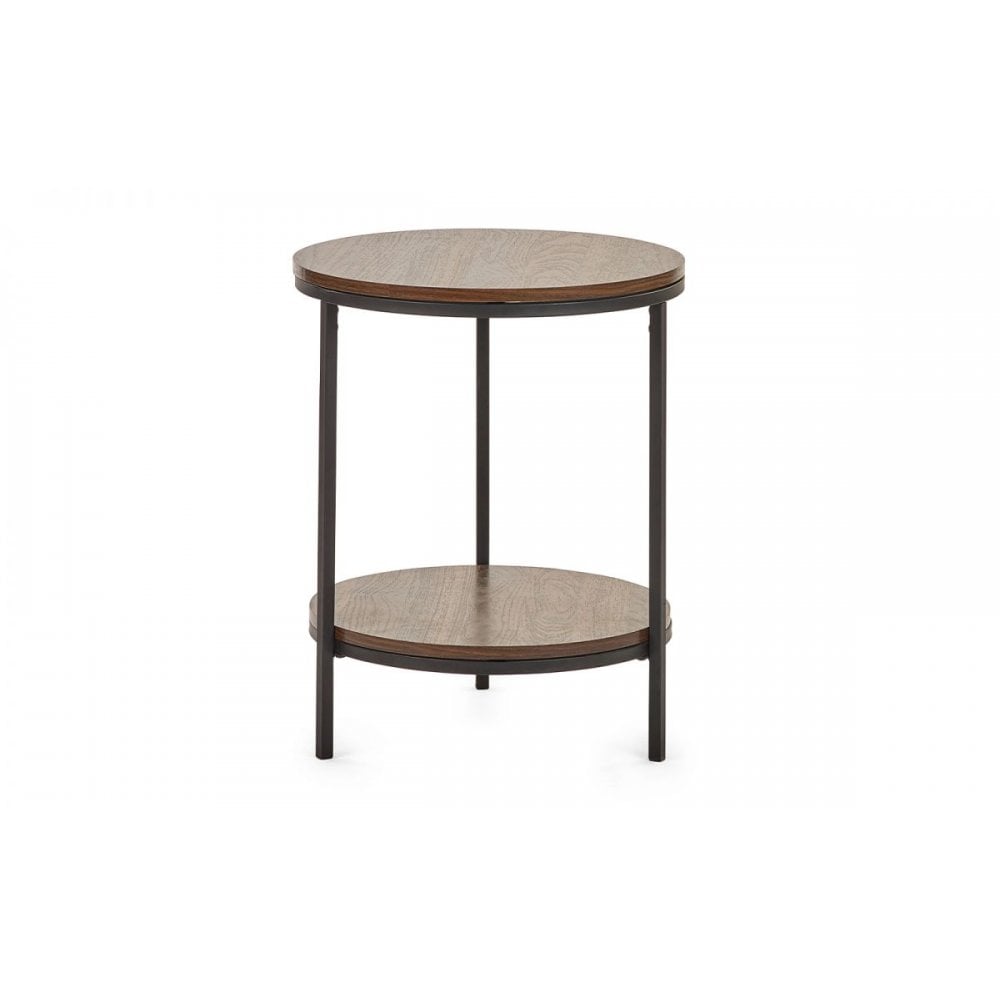 Tribeca Circular Lamp Table With Shelf - Walnut